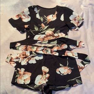 Floral wrap top with matching shorts